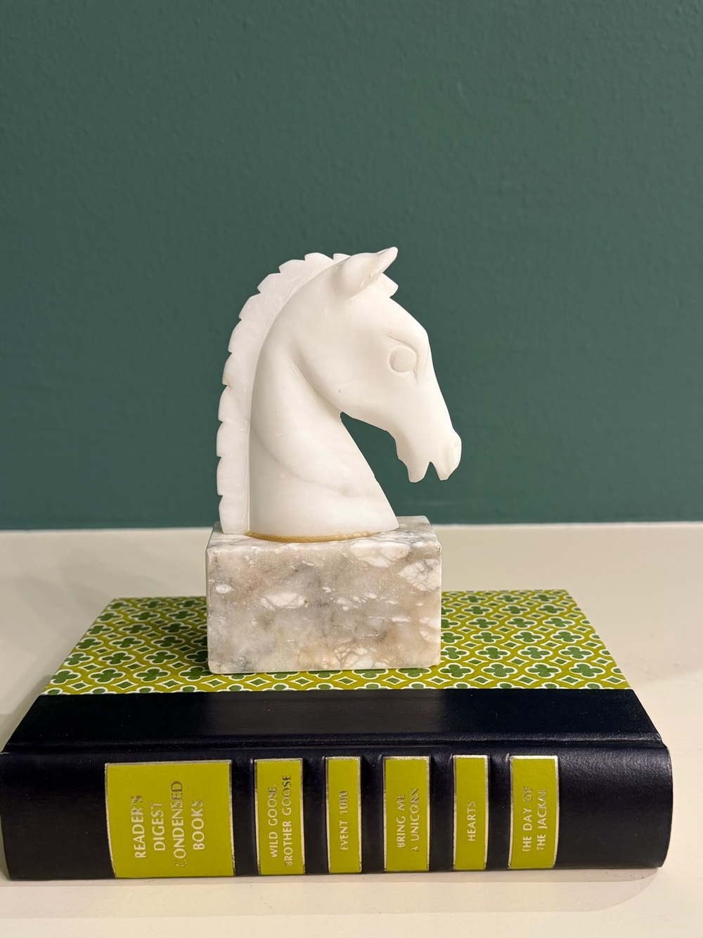 Italian Vintage Alabaster Horse Head Bookend Marble Base Mid Century Equestrian